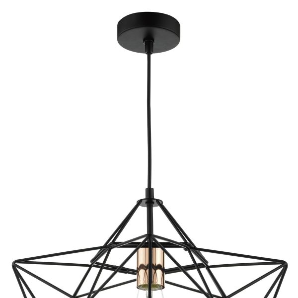 Luanda 1 Light Pendant Matt Black & Bright Copper Detail - Image 2