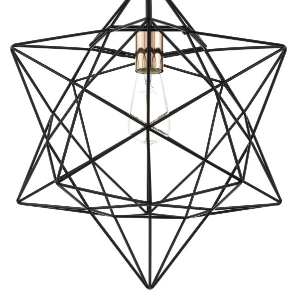 Luanda 1 Light Pendant Matt Black & Bright Copper Detail