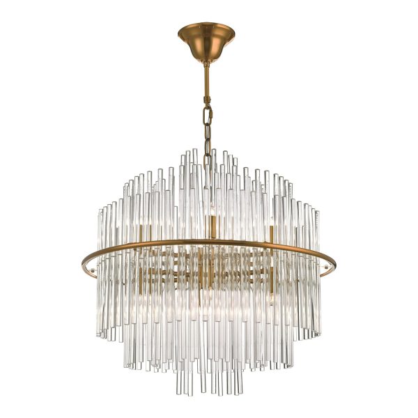 Lukas 13 Light Pendant Brushed Antique Gold And Clear Glass