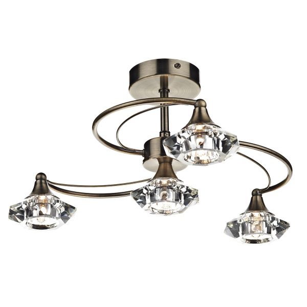 Luther 4 Light Semi Flush Antique Brass Crystal - Image 4