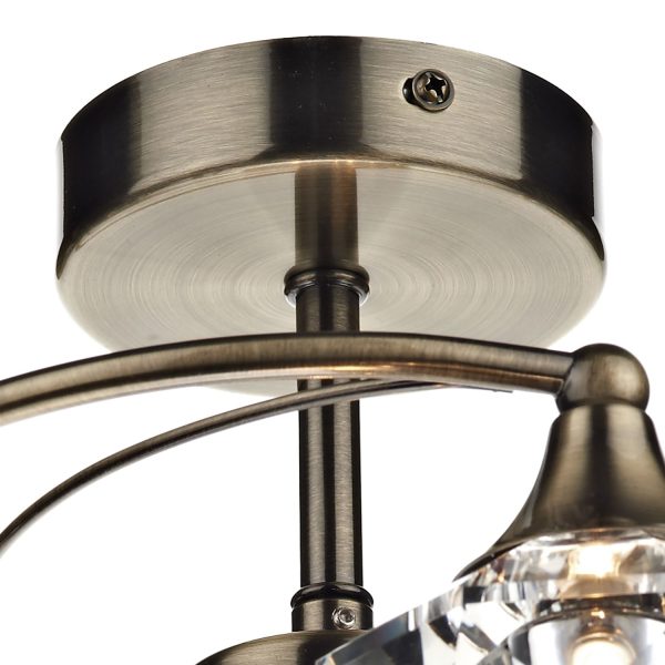 Luther 4 Light Semi Flush Antique Brass Crystal - Image 2