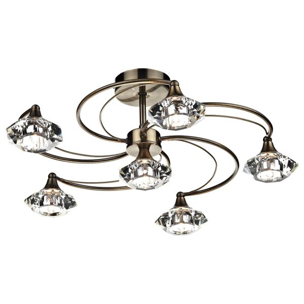 Luther 6 Light Semi Flush Antique Brass Crystal - Image 4