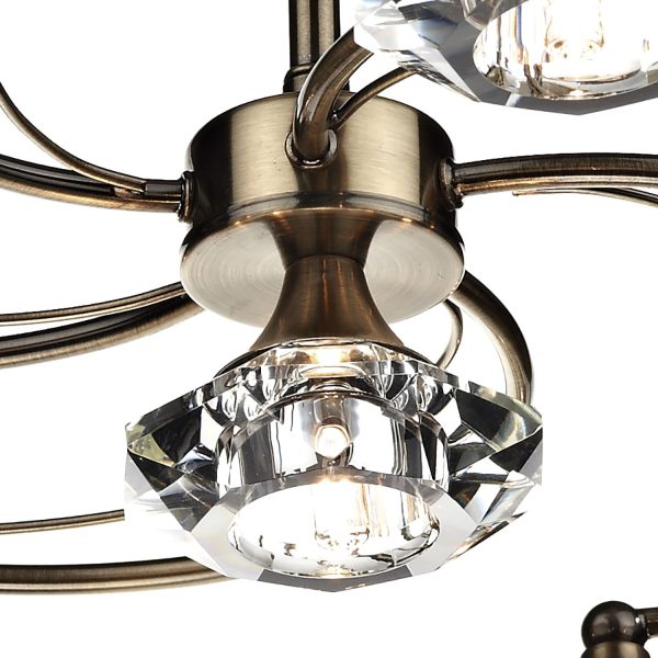 Luther 6 Light Semi Flush Antique Brass Crystal - Image 2