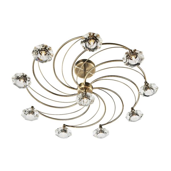 Luther 10 Light Semi Flush Antique Brass Crystal - Image 3