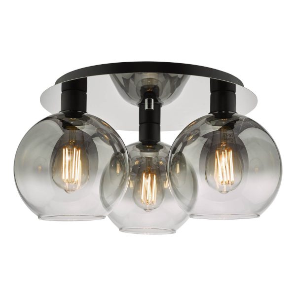 Lycia 3 Light Flush Matt Black Smoked Ombre Glass