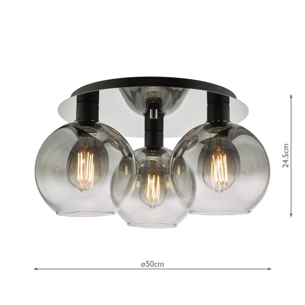 Lycia 3 Light Flush Matt Black Smoked Ombre Glass - Image 5