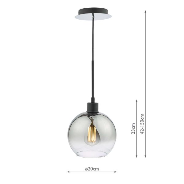 Lycia 1 Light Single Pendant Matt Black Ombre Smoked Glass - Image 5