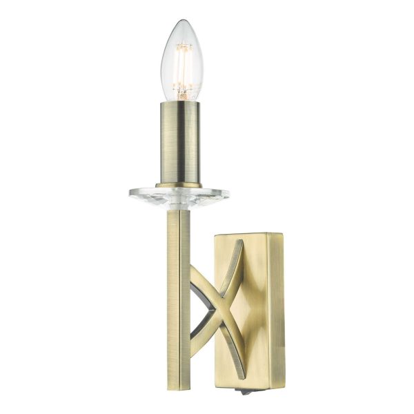 Lyon 1 Light Wall Light Antique Brass Crystal