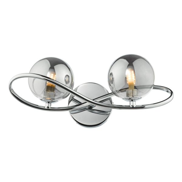 Lysandra 2 Light Wall Light Polished Chrome and Smoked Glass