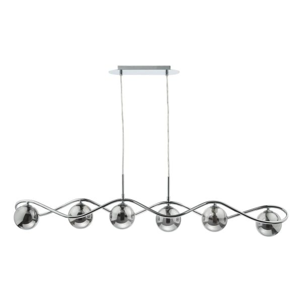 Lysandra 6 Light Bar Pendant Polished Chrome and Smoked Glass - Image 2