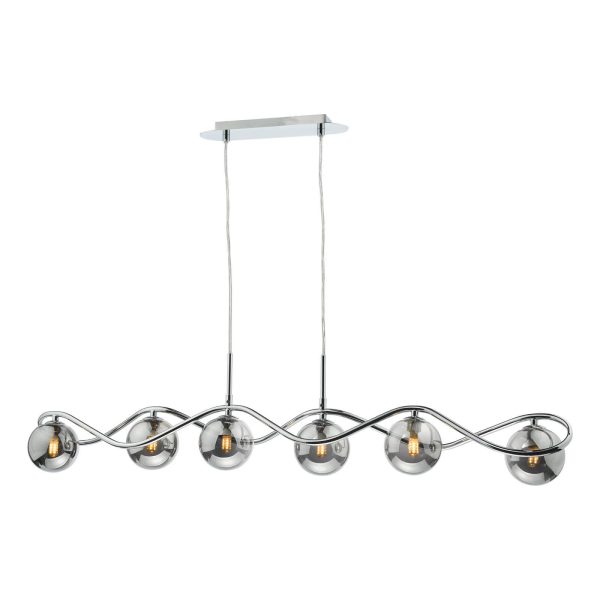 Lysandra 6 Light Bar Pendant Polished Chrome and Smoked Glass - Image 3