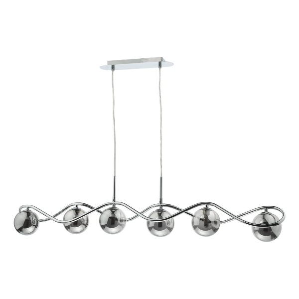 Lysandra 6 Light Bar Pendant Polished Chrome and Smoked Glass - Image 4