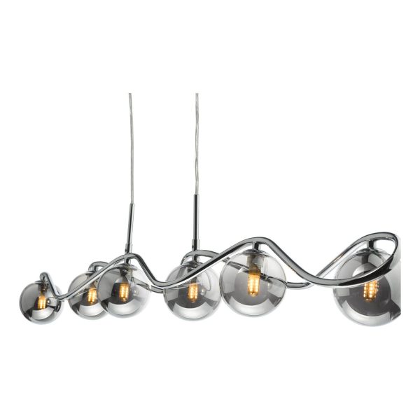 Lysandra 6 Light Bar Pendant Polished Chrome and Smoked Glass - Image 6