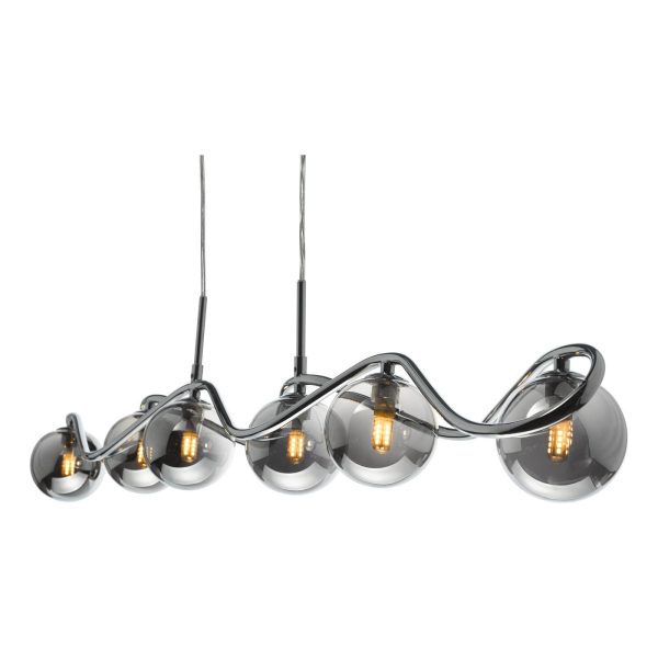 Lysandra 6 Light Bar Pendant Polished Chrome and Smoked Glass - Image 7