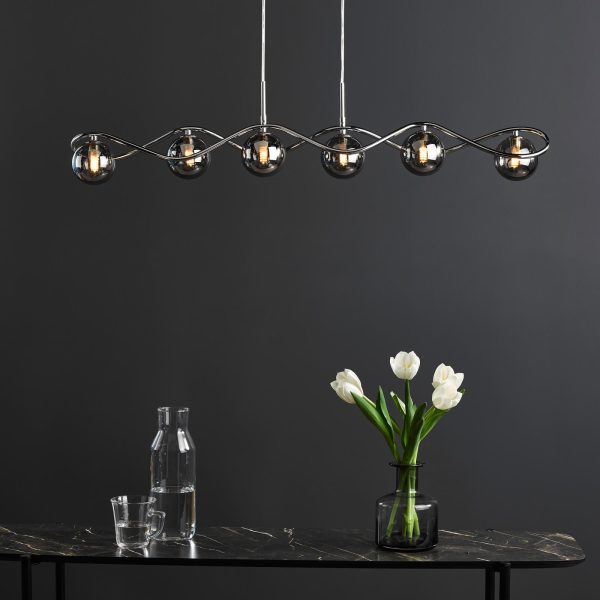 Lysandra 6 Light Bar Pendant Polished Chrome and Smoked Glass - Image 8