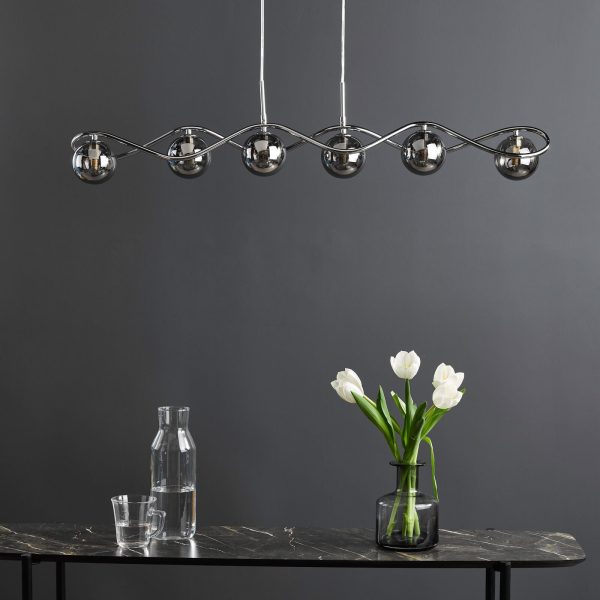 Lysandra 6 Light Bar Pendant Polished Chrome and Smoked Glass - Image 9