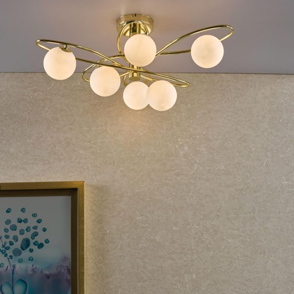 Lysandra 6 Light Semi-Flush Polished Gold and Opal Glass - Image 12