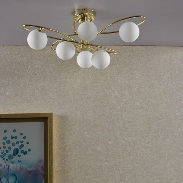 Lysandra 6 Light Semi-Flush Polished Gold and Opal Glass - Image 13