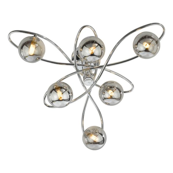 Lysandra 6 Light Semi-Flush Polished Chrome and Smoked Glass