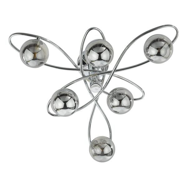 Lysandra 6 Light Semi-Flush Polished Chrome and Smoked Glass - Image 2