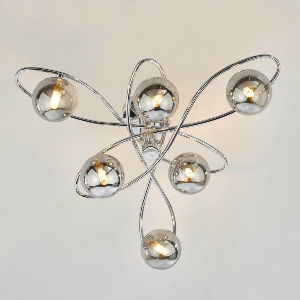 Lysandra 6 Light Semi-Flush Polished Chrome and Smoked Glass - Image 3