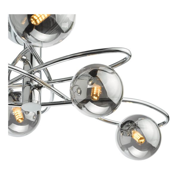 Lysandra 6 Light Semi-Flush Polished Chrome and Smoked Glass - Image 4