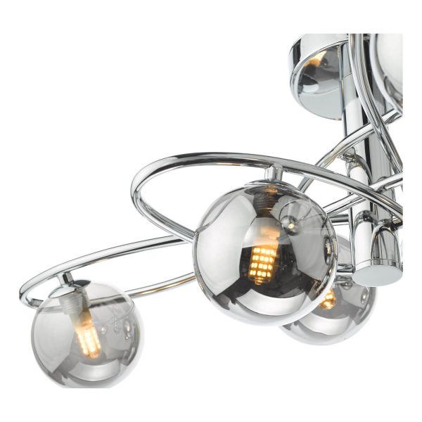 Lysandra 6 Light Semi-Flush Polished Chrome and Smoked Glass - Image 5