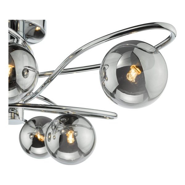 Lysandra 6 Light Semi-Flush Polished Chrome and Smoked Glass - Image 6