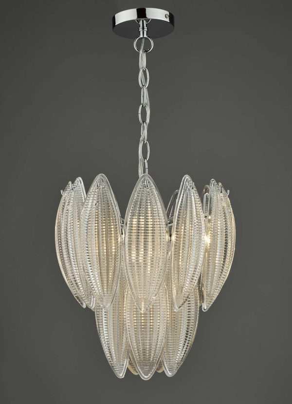 Maeve 6 Light Pendant Polished Chrome Textured Glass - Image 5