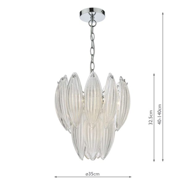 Maeve 6 Light Pendant Polished Chrome Textured Glass - Image 7