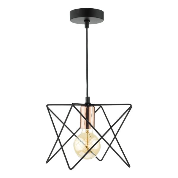 Midi 1 Light Pendant Matt Black & Bright Copper Detail - Image 3