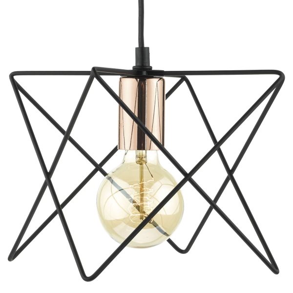 Midi 1 Light Pendant Matt Black & Bright Copper Detail - Image 2