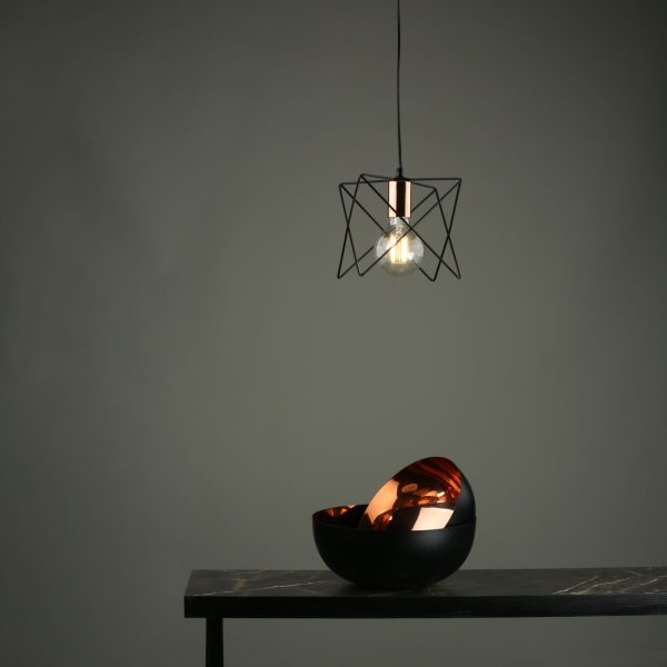 Midi 1 Light Pendant Matt Black & Bright Copper Detail - Image 4