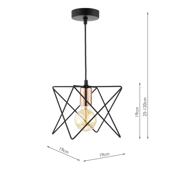 Midi 1 Light Pendant Matt Black & Bright Copper Detail - Image 5