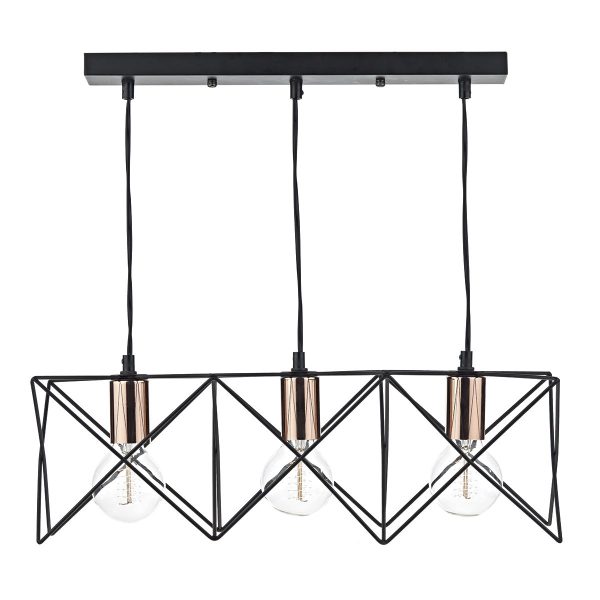 Midi 3 Light Bar Pendant Black & Bright Copper Detail - Image 4