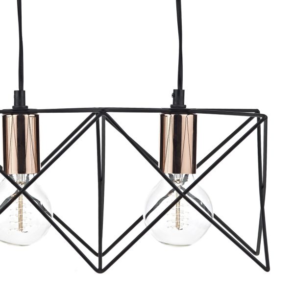 Midi 3 Light Bar Pendant Black & Bright Copper Detail - Image 3