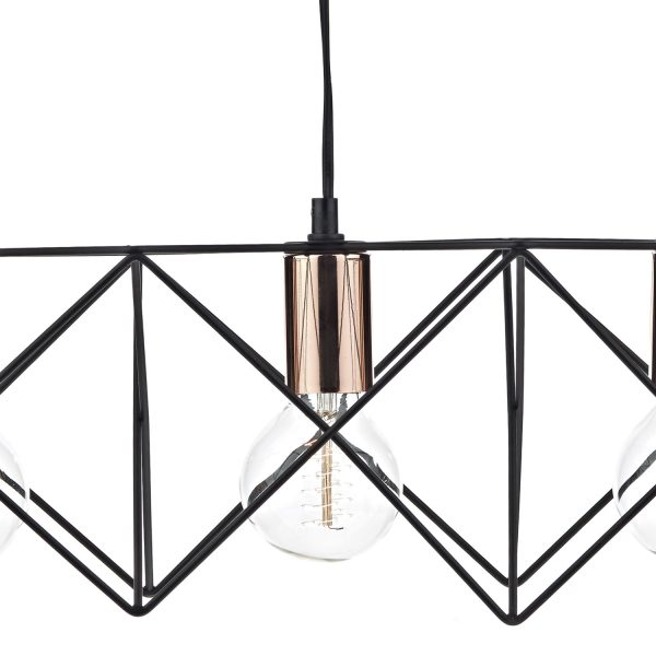 Midi 3 Light Bar Pendant Black & Bright Copper Detail - Image 2