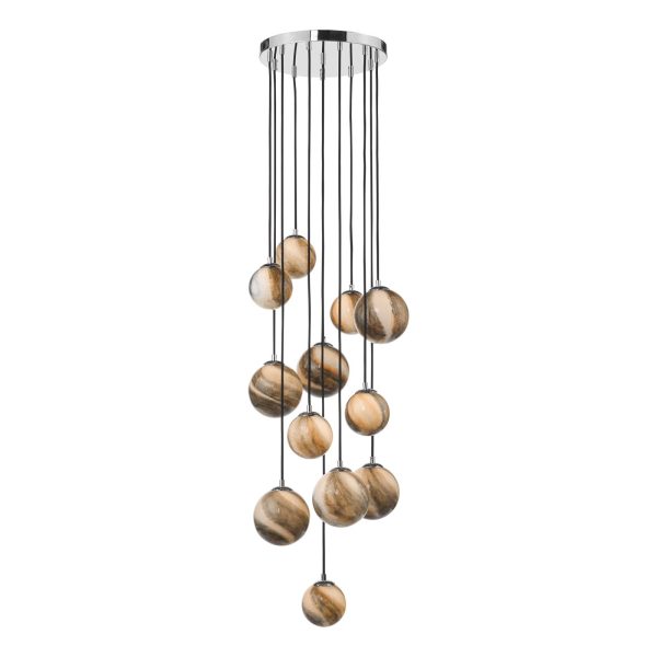 Mikara 12 Light Cluster Pendant Polished Chrome Glass 2.5M