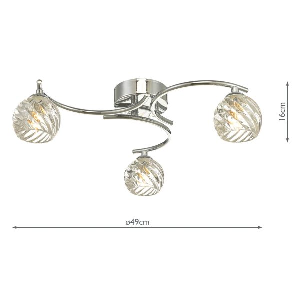 Nakita 3 Light Semi Flush Polished Chrome With Twisted Open Glass - Image 6