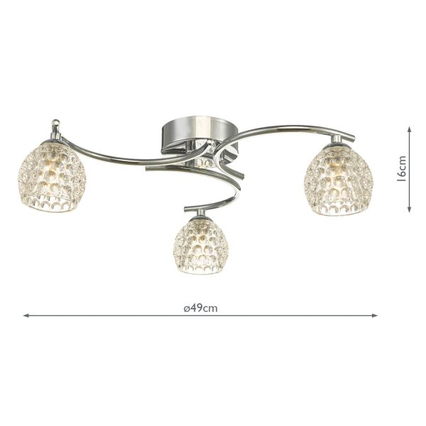 Nakita 3 Light Semi Flush Polished Chrome With Dimpled Glass - Image 6