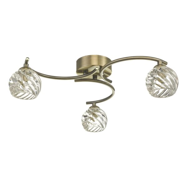 Nakita 3 Light Semi Flush Antique Brass With Twisted Open Glass - Image 2