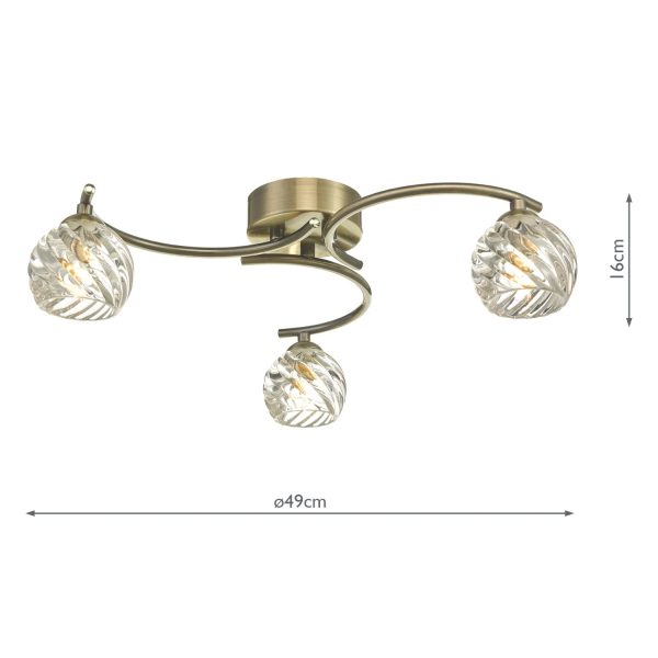 Nakita 3 Light Semi Flush Antique Brass With Twisted Open Glass - Image 6