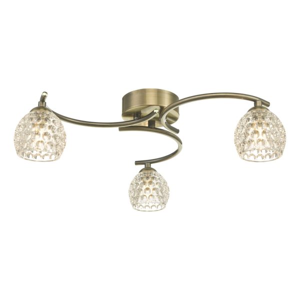 Nakita 3 Light Semi Flush Antique Brass With Dimpled Glass