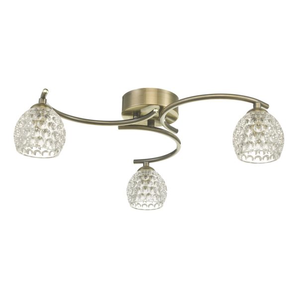 Nakita 3 Light Semi Flush Antique Brass With Dimpled Glass - Image 2