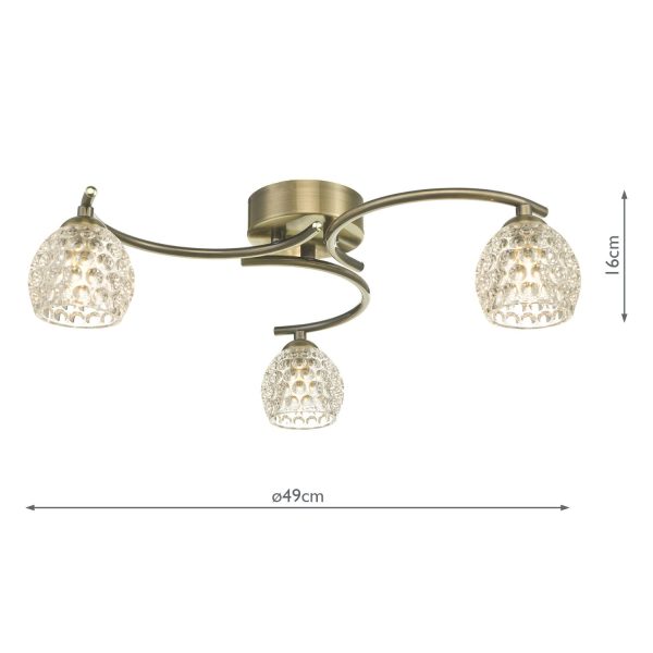 Nakita 3 Light Semi Flush Antique Brass With Dimpled Glass - Image 6