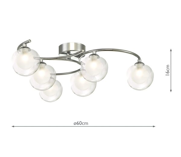 Nakita 6 Light Semi Flush Polished Chrome With Clear/Opal Glass - Image 8