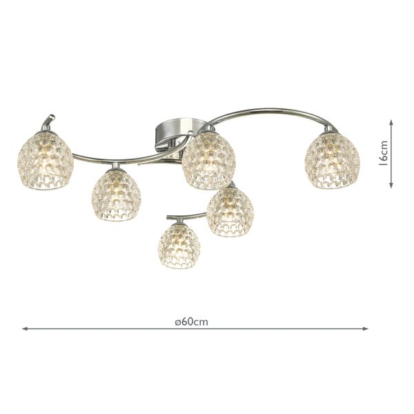 Nakita 6 Light Semi Flush Polished Chrome With Dimpled Glass - Image 6