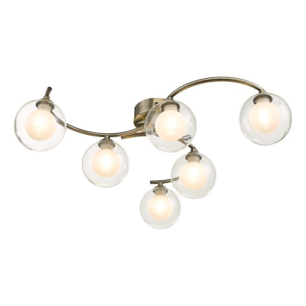 Nakita 6 Light Semi Flush Antique Brass With Clear.Opal Glass