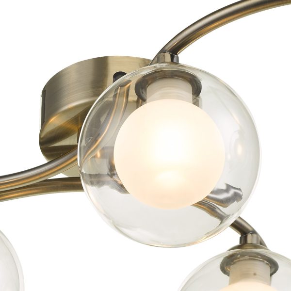 Nakita 6 Light Semi Flush Antique Brass With Clear.Opal Glass - Image 5