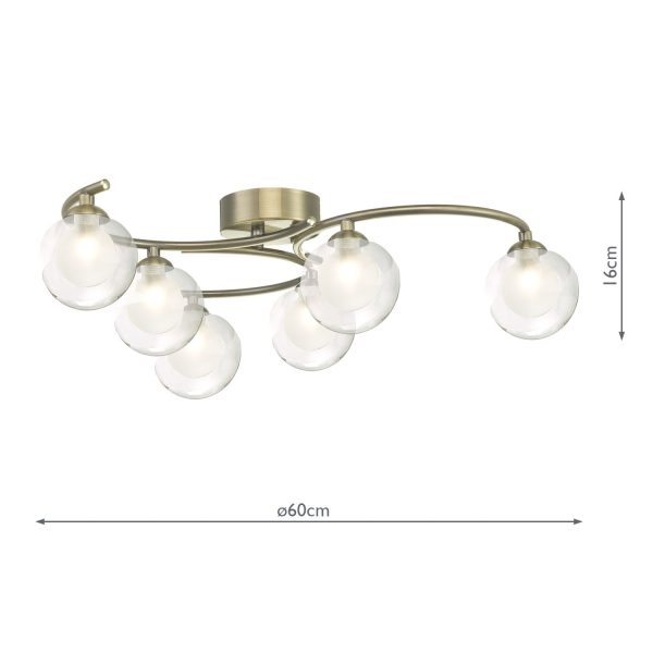 Nakita 6 Light Semi Flush Antique Brass With Clear.Opal Glass - Image 7